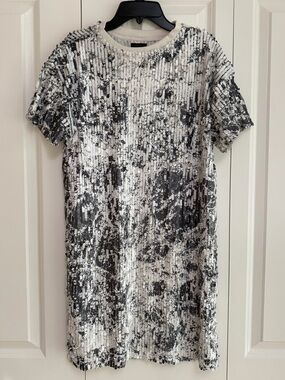 NWT Sen Reversible Sequin Mini Dress White Gray Flip Sequin XS Party Dress